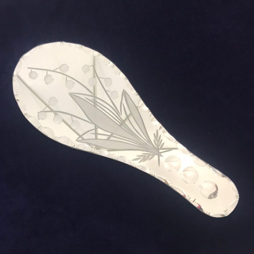 ART Glass Double Sided Hand Mirror Hand Engraved